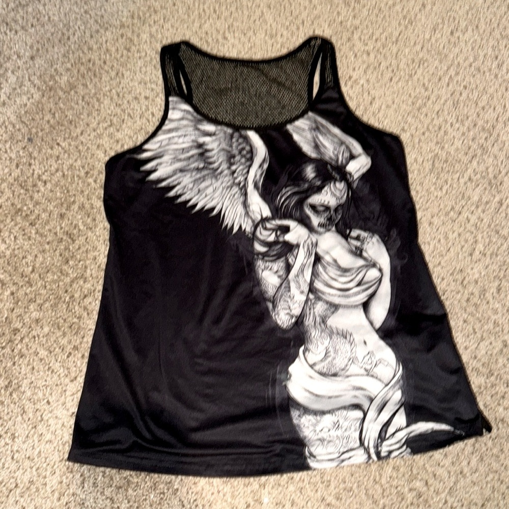 Black Goth tank top with mesh back and straps size Medium